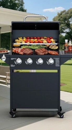 Louaoris 4-burner Propane Gas Bbq Grill With Wheels, 40,000 Btu Output Gas Barbecue Grill For Backyard,camping & Outdoor Cooking,easy Assembly New in Box $499