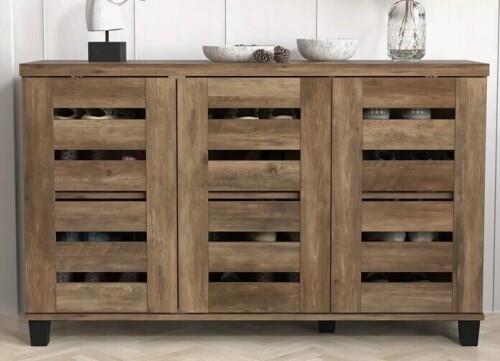 Steelside Millan 16 Pair Shoe Storage Cabinet in Knotty Oak New in Box $499