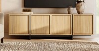 Ebern Designs Maisonet New Designed TV Stand For 80 Inch TV, Modern Entertainment Center With 4 Storage Cabinets And T-Shaped Legs, Media Console TV Table For Living Room, Modern TV Stand New in Box $499