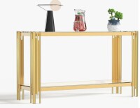 Mercer41 55" Tempered Glass Coffee Table for Living Room Modern Center Table with Stainless Steel Frame,Elegant Rectangular Accent Cocktail Sofa Table New in Box $599