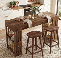 Ebern Designs 63-Inch Long Bar Table, Wooden Counter Height Dining Table, Pub Table with Storage Shelves New in Box $399