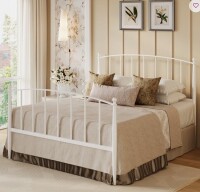 Latitude Run Metal Bed Frame With Victorian Style Iron-Art Headboard And Footboard in White Queen Size New in Box $599