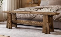 Millwood Pines 59" End of Bed Bench, Farmhouse Solid Wood Long Table Shoe Bench Seat with Unique Design for Bedroom, Mudroom, Hallway, Foyer, End of Bed (Rustic Brown) New in Box $299