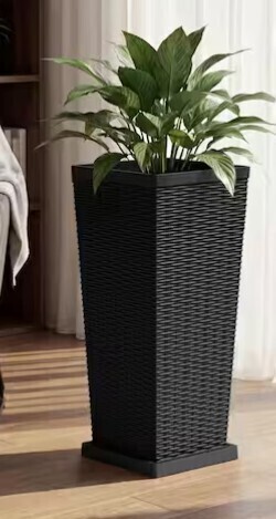 Tozey Rattan Texture Black Outdoor Resin Tapered Planter with Drainage and Liner, 30 in. New In Box $199