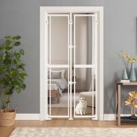 unipaws 75" High Clear Acrylic Extra Tall Cat Pet Gate with Doors Locks, Pressure Mounted 6 to 8 Feet Tall Adjustable Full Door Pet Gate, Cat Door Way Indoor Use $299
