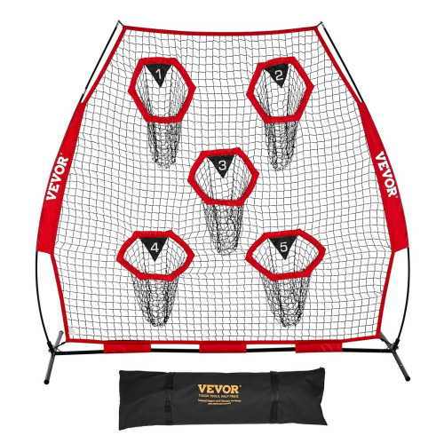VEVOR 7 x 7 ft Football Trainer Throwing Net, Training Throwing Target Practice Net with 5 Target Pockets, Knotless Net Includes Straps and Portable Carry Case, Improve QB Throwing Accuracy, Red New In Box $199