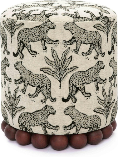 TOV Furniture Dex Taupe Leopard Jacquard Ottoman New In Box $299