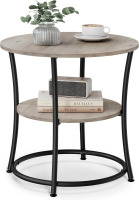 VASAGLE Side Table, 2-Tier Round End Table with 2 Storage Shelves Nightstand with Steel Frame for Small Spaces, Living Room, Bedroom, Heather Greige and Matte Black New In Box $199