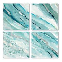 Orren Ellis "Silver Springs I Blue Green" 4 - Pieces Painting Print, 16" x 16" New In Box $199