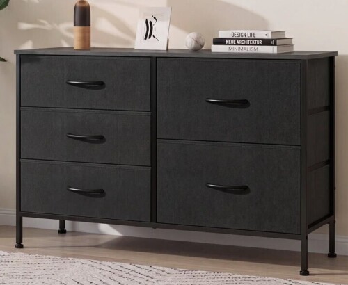 Ebern Designs Chaseburg 5-Drawer Dresser With Wooden, 39.4'' White Dresser With Steel Frame, Wide Chest of Drawer For Hallway, Bedroom Dresser New In Box $299