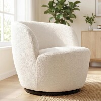 Rohasid Boucle 360 Degree Swivel Accent Barrel Armchair with Solid Wood Frame, No Assembly Upholstered Reading Chair, White, New in Box $499