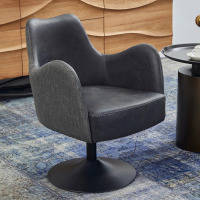 Latitude Run Loms Genuine Leather Swivel Accent Chair, Black, New in Box $599