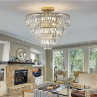 Mercer41 Multi-Tier K9 Crystal Ceiling Chandelier, Classic Gold Flush Mount Pendant Light, New in Box $499