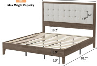 Wade Logan Behka King Solid Wood Platform Bed with Upholstered Tufted Headboard, Ash Gray, New Open Box $499