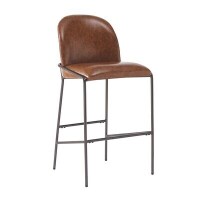ModernLuxe Galen Upholstered Barstool Antique Bronze Metal Finish Frame with Brown Faux Leather $499