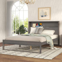 GINGVAT Platform Bed with Storage Headboard, Sockets and USB Ports, Solid Wood Queen Size Platform Bed Frame with Storage Shelves, No Box Spring Needed, Antique Gray New In Box $499