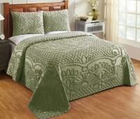 Better Trends Trevor King 3-Piece 100% Cotton Chenille Tufted Floral Medallion Bedspread & Sham Set, Machine Washable, OEKO-TEX, Sage New In Box $299