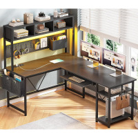 Wrought Studio&trade; L Shaped Gaming Desk With Hutch, 57.5&rdquo; Reversible Corner Computer Desk With Storage Shelves, Gaming Desk With Pegboard, Led Lights, Power Outlet, Keyboard Tray $399