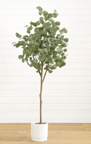 Nearly Natural 6&rsquo; Artificial Eucalyptus Tree with White Decorative Planter New In Box $299