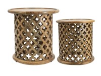 A&B Home Jali Cutting Side Table - Natural Burn - Set of 2 New In Box $399