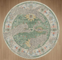Bungalow Rose Alinda Leopard Print Performance Blue Machine-Washable Area Rug, 5 ft. Round Similar to Picture New $399
