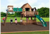 Backyard Discovery Woodridge Elite All Cedar Swing Set Playset with Elevated Tunnel, Crow's Nest, Rockwall, Wave Slide and Covered Porch (4 Boxes plus Slide) New in Box $2999