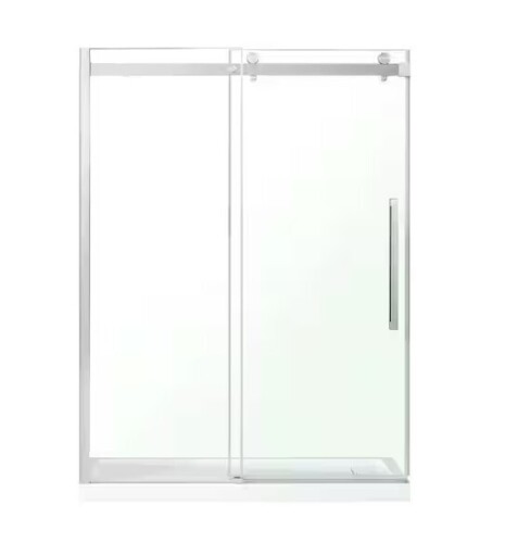 OVE Decors Bel Soft Close 60 in. W Alcove Frameless Sliding Shower Door in Satin Nickel New In Box $799
