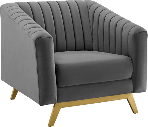 Modway Valiant Vertical Channel Tufted Performance Velvet Armchair, Gray New In Box $499