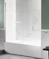 ANZZI Myth 28 in. W x 56 in. H Frameless Pivot Tub Door with TSUNAMI GUARD Clear Tempered Glass in Brushed Nickel New In Box $499