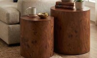 Christopher Knight Home Daxel Modern 18.9 in. and 14.96 in. Walnut Burl Veneer Round MDF Cylinder End Tables, Set of 2 New in Box $499