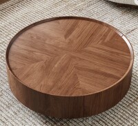 Latitude Run Minimalist Walnut Round Coffee Table with Storage Drawers, Modern Living Room Center Table with Silent-Glide Drawers, Easy Assembly New in Box $1099