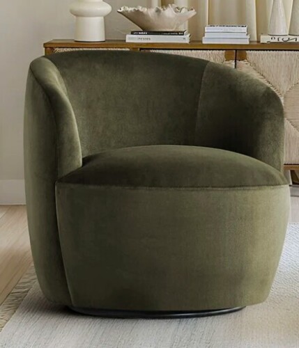 Wade Logan 27" Wide Velvet Small Swivel Barrel Accent Chair in Olive Green New in Box $599