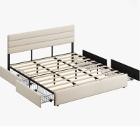 Latitude Run Queen Size Bed Frame, Velvet Upholstered Platform Storage Bed with 4 Drawers, Wooden Slats Support, No Box Spring Needed, Easy Assembly, Beige New in Box $799