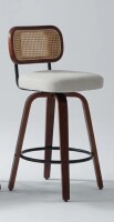 George Oliver Counter Height Bar Stool with Swivel Base and Ventilated Cane Backrest, Upholstered Seating for Kitchen Islands and Home Bars in Beige $299