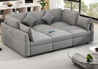 Harper & Bright 85.4 in. Armless Chenille Modular Sectional Sofa in Light Gray with A Movable Ottoman, 2 Toss Pillows and 2 USB Ports (3 Boxes) New in Box $1999