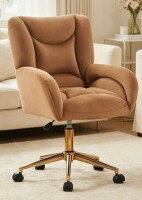 Red Barrel Studio Luxurious Velvet Swivel Home Office Chair With Ergonomic Design, Gold Metal Base, And Universal Wheels in brown New Shelf Pull $499