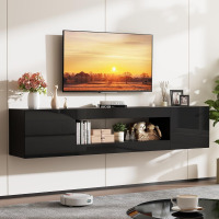 Eueiriup 70" Floating TV Stand Wall Mounted with Storage for TVs Up to 80" Modern Floating TV Shelf for Living Room High Gloss Media Entertainment Centers Console, Black $399