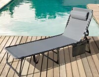 VEIKOUS Outdoor Folding Chaise Lounge Chair Fully Flat for Beach with Pillow and Side Pocket, Dark Gray New In Box $199