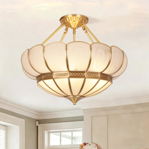 Orren Ellis 20.5" Wide 4-Light Lotus Semi-Flush Mount with White Glass Petal Shades, Copper Frame and Bulbs Included New Shelf Pull $399