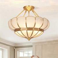 Orren Ellis 20.5" Wide 4-Light Lotus Semi-Flush Mount with White Glass Petal Shades, Copper Frame and Bulbs Included New Shelf Pull $399