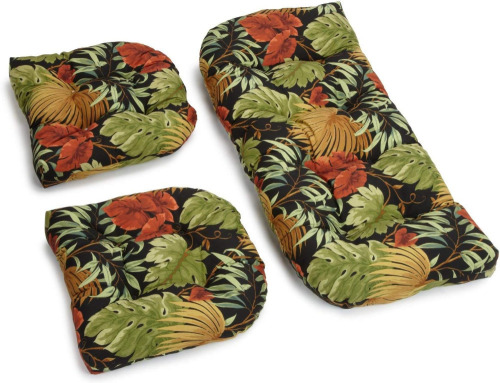Blazing Needles Outdoor Tufted Settee Cushion Set, Tropique Raven, 3 Piece Set New In Box $299