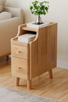 George Oliver Narrow Nightstand with Drawers, Pre-Assembled Solid Wood Small Skinny Night Stand with Open Sliding Shelf, Mid Century Modern Slim Bedside Table for Bedroom, Sofa End Side Table, Natural Oak New In Box $299
