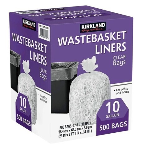 Kirkland Signature 10 Gallon Clear Wastebasket Liner, 500 Count New In Box