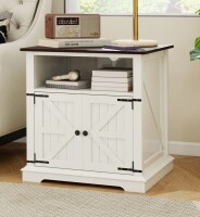 August Grove&reg; Farmhouse Nightstand With Charging Station, 24&rdquo; Large End Table With Barn Doors New In Box $299