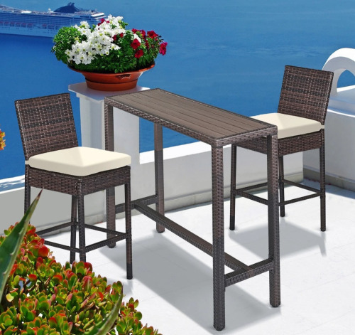 Latitude Run Outdoor Bar Set For Patio 3Pcs Bar Table And Wicker Chairs Set For Outside Balcony 2 Boxes $499