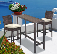 Latitude Run Outdoor Bar Set For Patio 3Pcs Bar Table And Wicker Chairs Set For Outside Balcony 2 Boxes $499