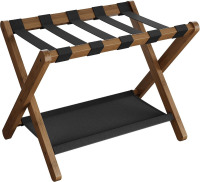 SONGMICS Bamboo Luggage Rack, Folding Suitcase Stand, with Storage Shelf for Guest Room, Hotel, Bedroom, Heavy-Duty, Holds up to 131 lb, Walnut Brown, New In Box $89