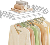 SONGMICS Clothes Drying Rack, Wall-Mounted, 9 Staggered Hanging Rods Small Accordion Laundry Rack, Expandable and Retractable, Pearl Cloud White New In Box $89