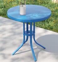 Sonkuki Patio Bright Blue Round Metal Frame Outdoor Side Table Modern Industrial Style New In Box $199