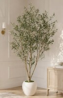 Ebern Designs 8 ft. Artificial Olive Tree with Large White Planter New In Box $299